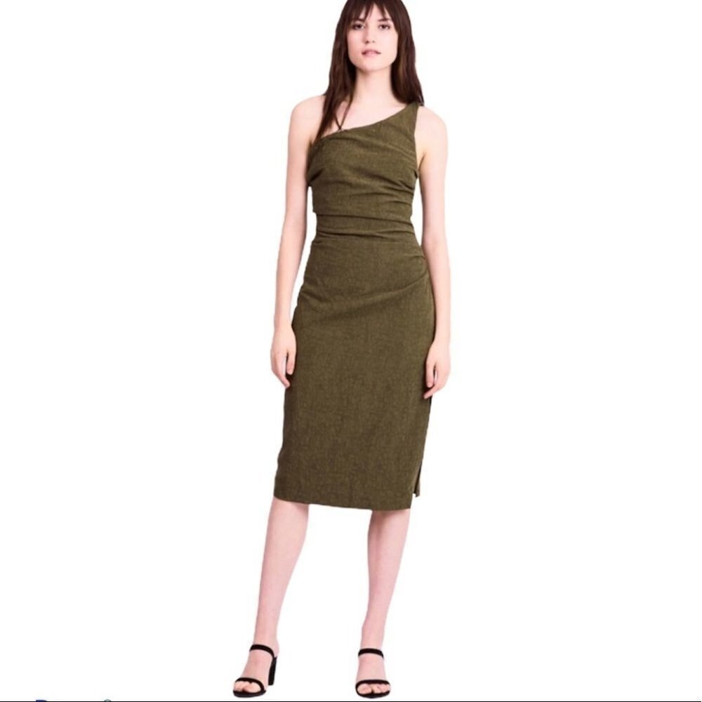 ** NEW Third Form Drifter Olive One Shoulder Midi Dress Size 4